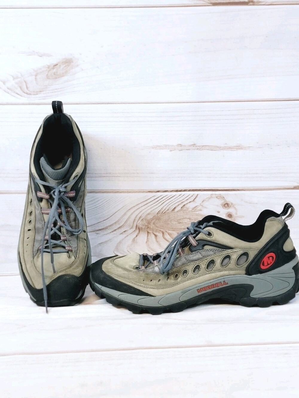 Merrell Pulse II Men’s Size 15 Waterproof Hiking Shoes Vibram Trail Gray Taupe